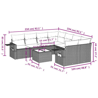 Set Divani da Giardino 9 pz con Cuscini Marrone in Polyrattan | homemem39