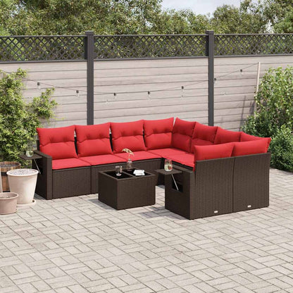 Set Divani da Giardino 9 pz con Cuscini Marrone in Polyrattan | homemem39