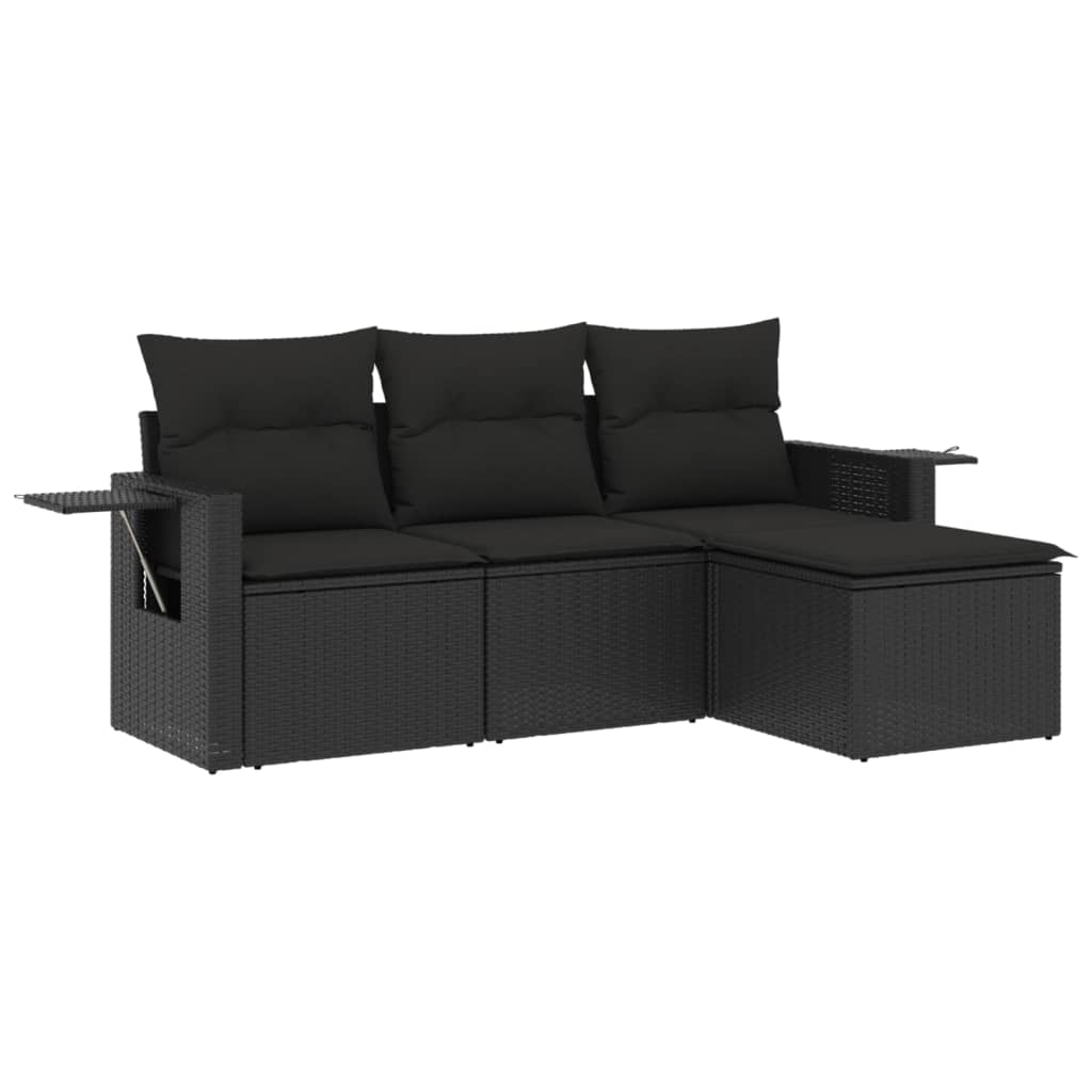 Set Divani da Giardino 4 pz con Cuscini Nero in Polyrattan - homemem39
