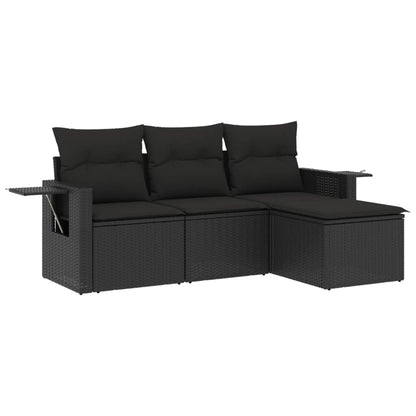 Set Divani da Giardino 4 pz con Cuscini Nero in Polyrattan - homemem39