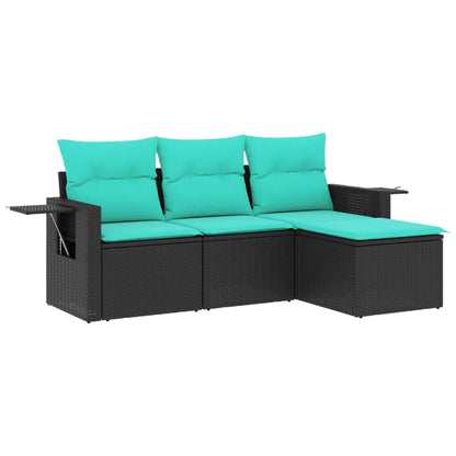 Set Divani da Giardino 4 pz con Cuscini Nero in Polyrattan | homemem39