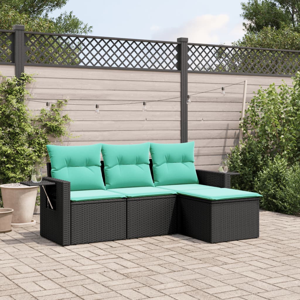 Set Divani da Giardino 4 pz con Cuscini Nero in Polyrattan | homemem39