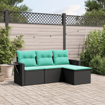 Set Divani da Giardino 4 pz con Cuscini Nero in Polyrattan | homemem39