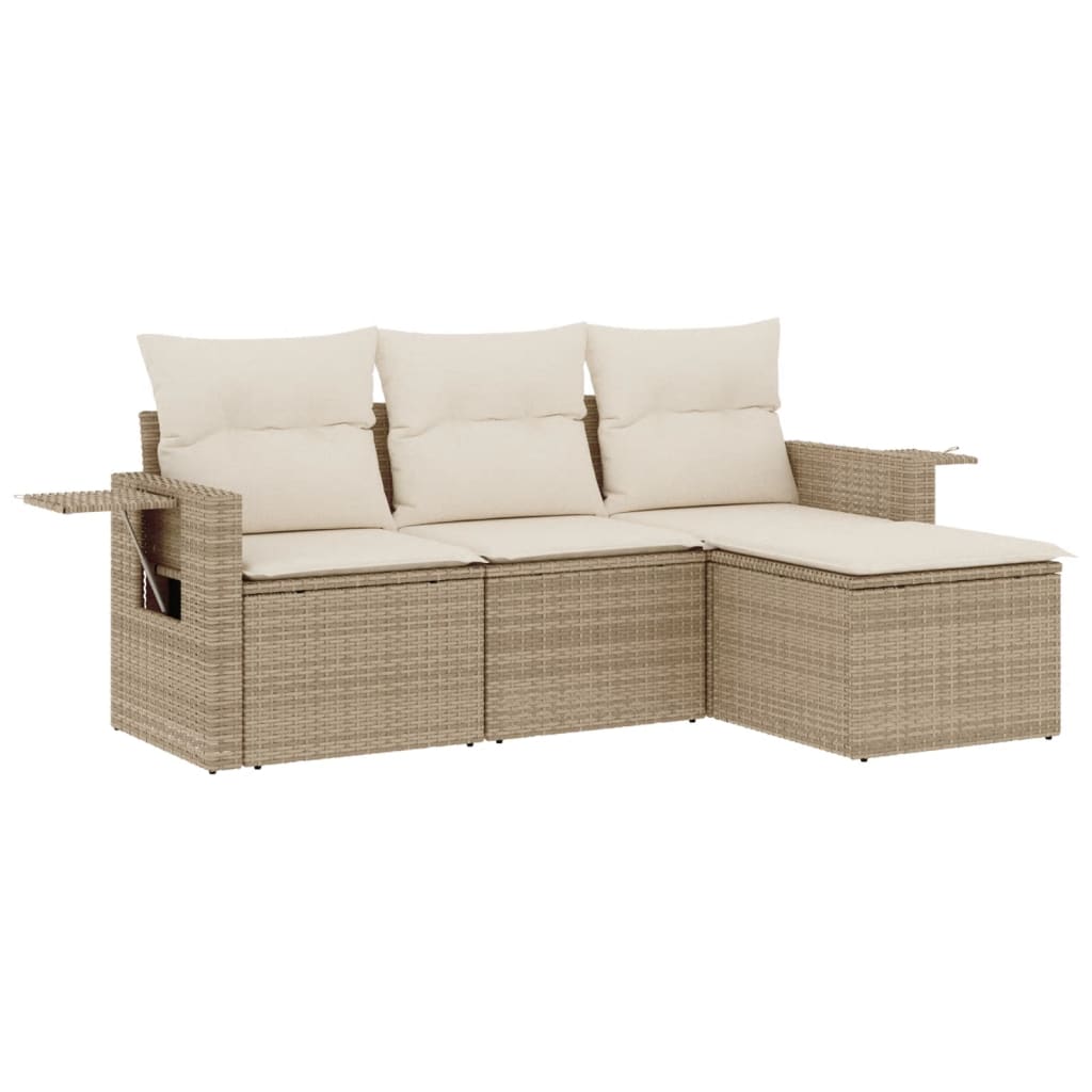Set Divano da Giardino 4 pz con Cuscini Beige in Polyrattan - homemem39