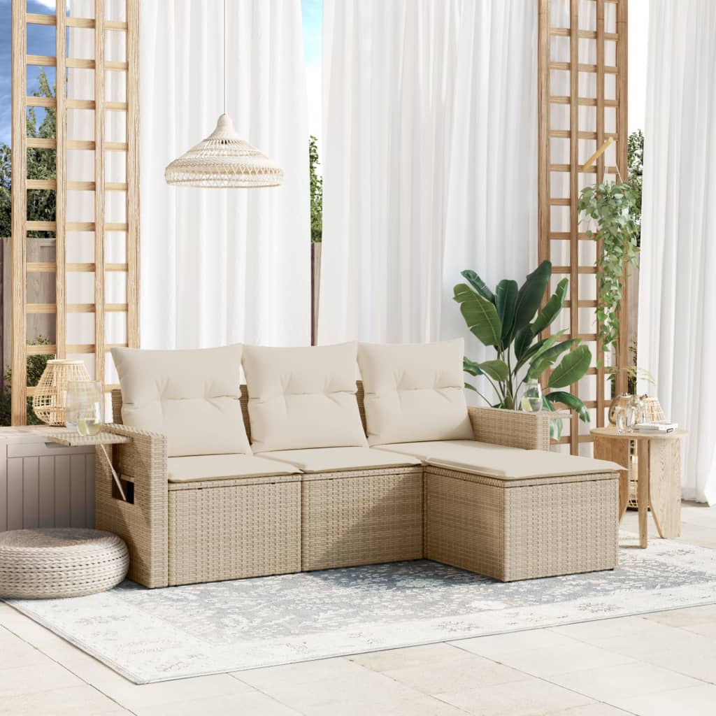 Set Divano da Giardino 4 pz con Cuscini Beige in Polyrattan - homemem39