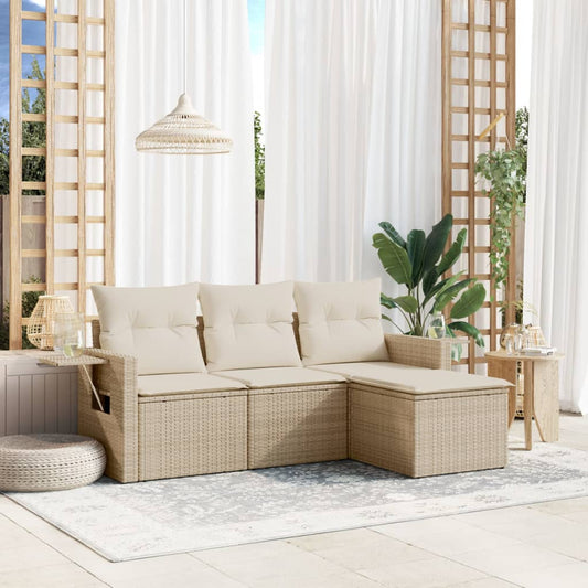 Set Divano da Giardino 4 pz con Cuscini Beige in Polyrattan - homemem39