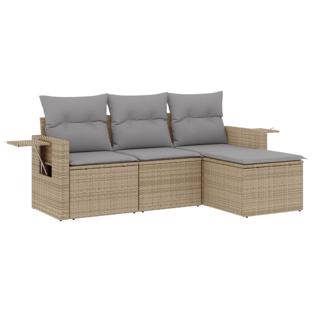 Set Divano da Giardino 4 pz con Cuscini Beige in Polyrattan - homemem39