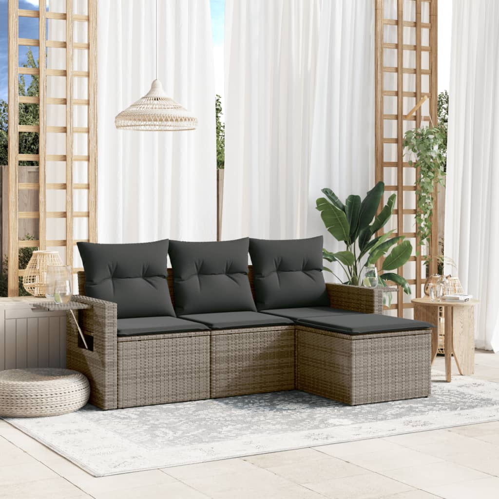 Set Divani da Giardino 4 pz con Cuscini in Polyrattan Grigio - homemem39