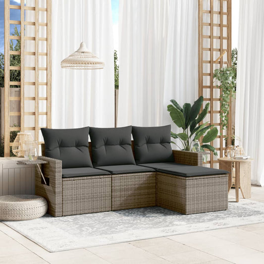 Set Divani da Giardino 4 pz con Cuscini in Polyrattan Grigio - homemem39