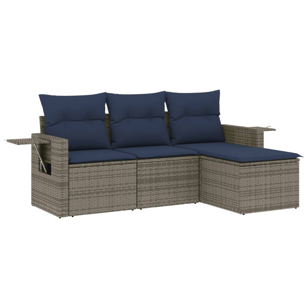 Set Divani da Giardino 4 pz con Cuscini Grigio in Polyrattan | homemem39