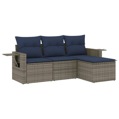 Set Divani da Giardino 4 pz con Cuscini Grigio in Polyrattan | homemem39
