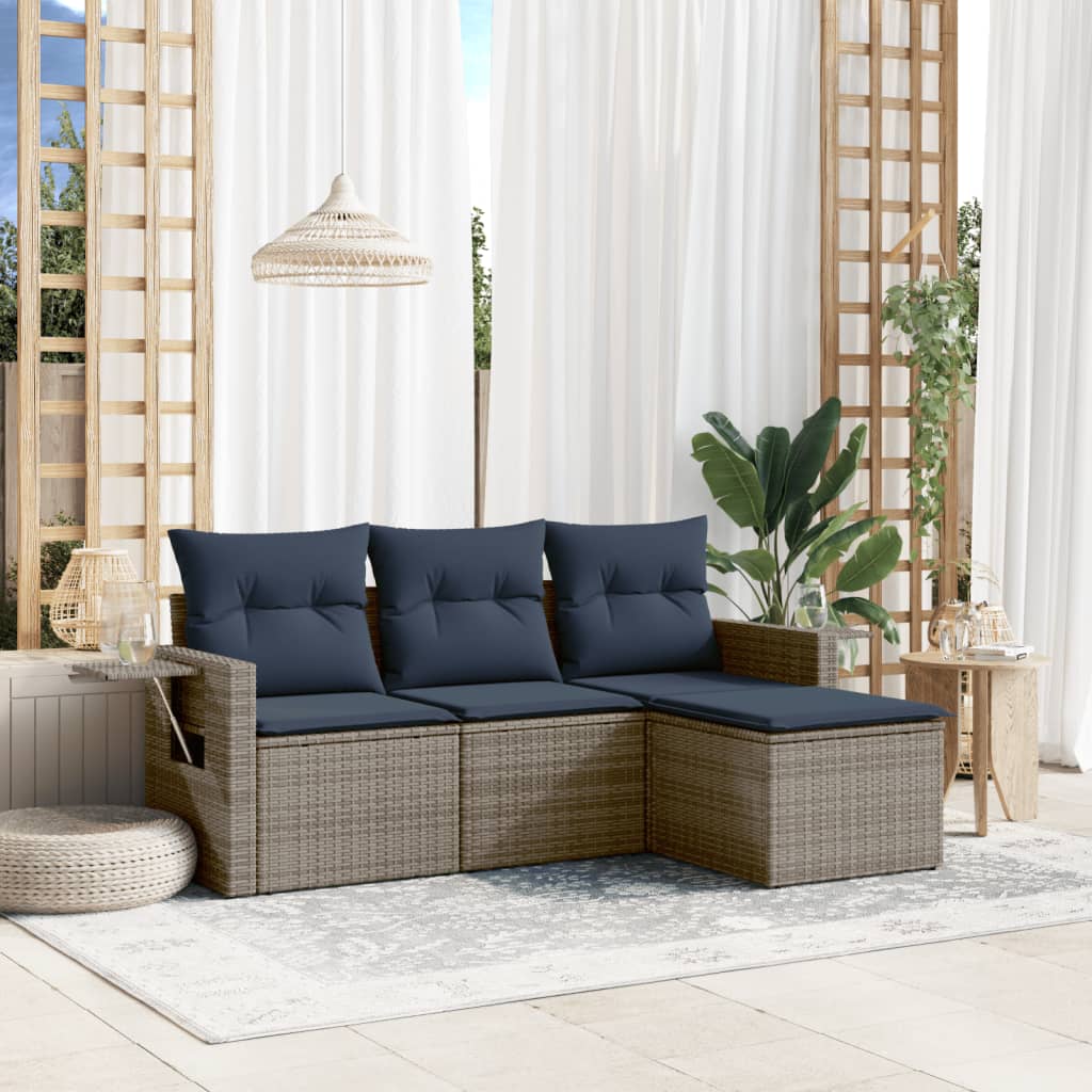 Set Divani da Giardino 4 pz con Cuscini Grigio in Polyrattan | homemem39