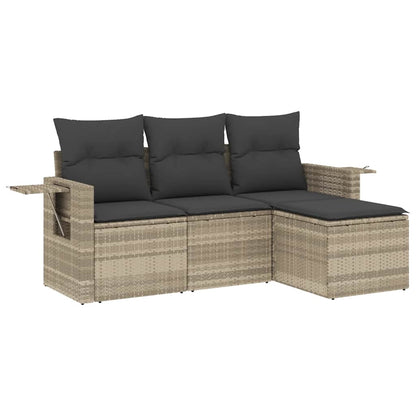 Set Divano da Giardino 4pz con Cuscini Grigio Chiaro Polyrattan | homemem39