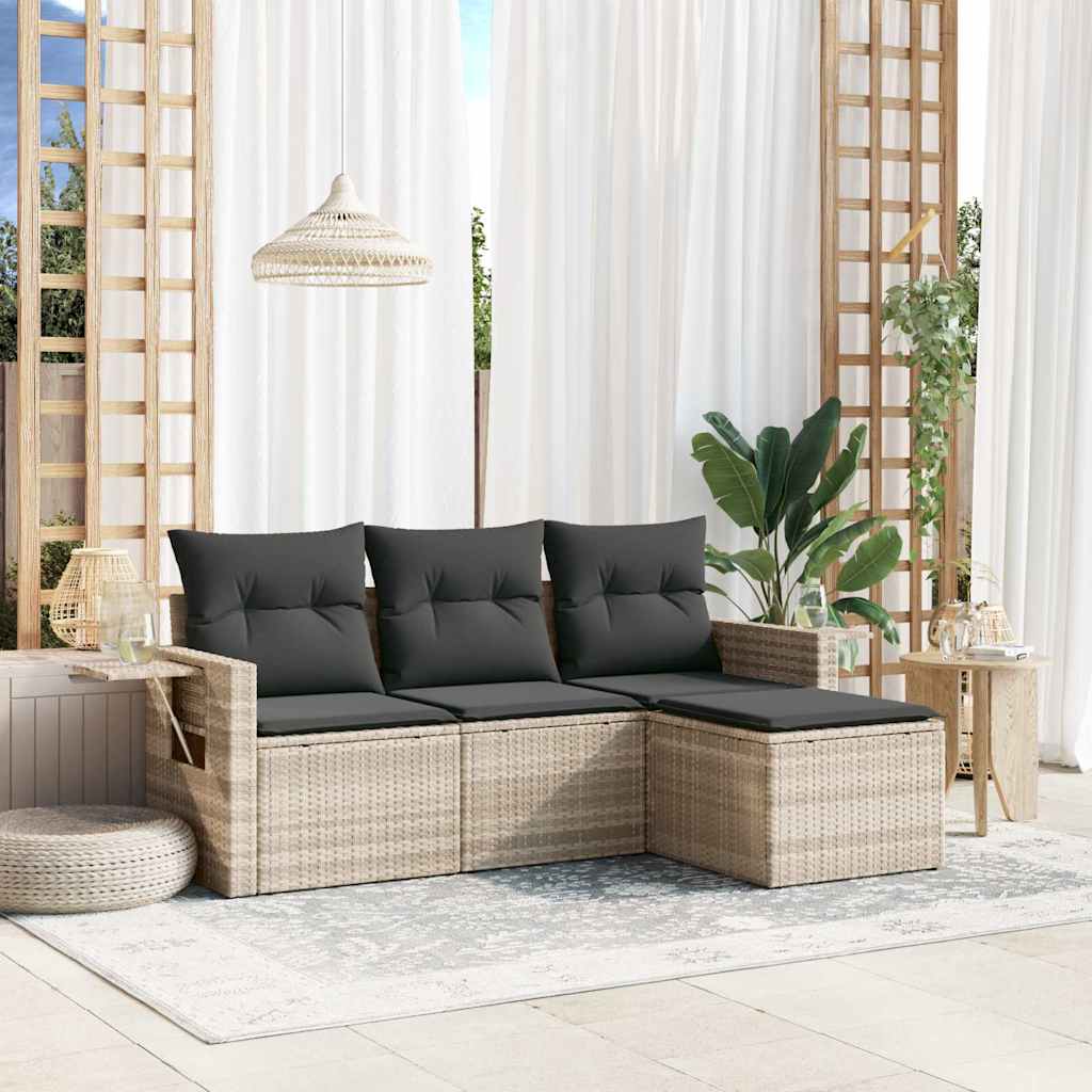 Set Divano da Giardino 4pz con Cuscini Grigio Chiaro Polyrattan | homemem39