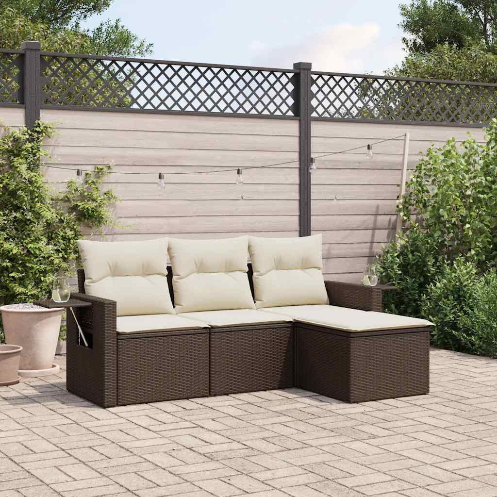 Set Divano da Giardino 4 pz con Cuscini in Polyrattan