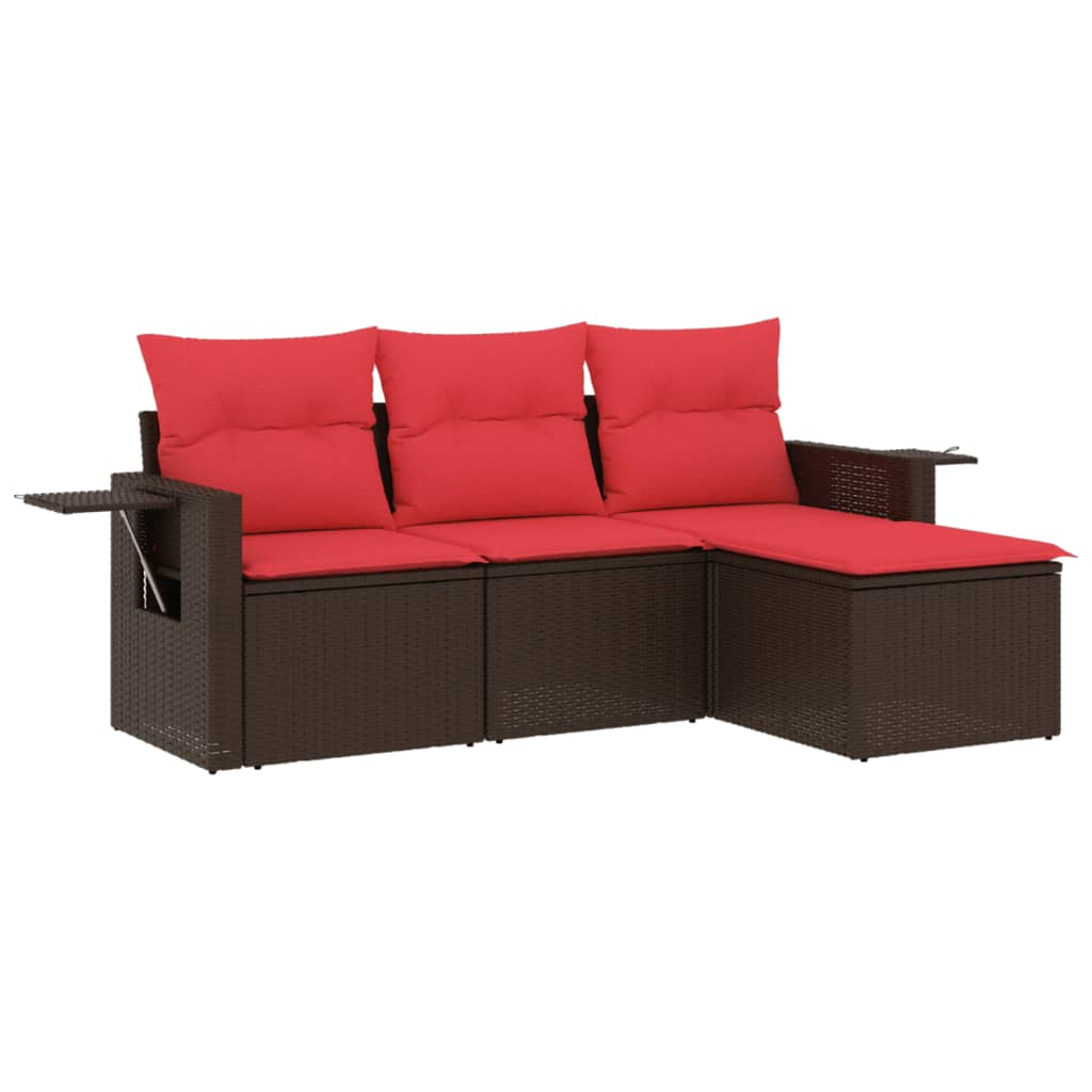 Set Divani da Giardino 4 pz con Cuscini Marrone in Polyrattan | homemem39
