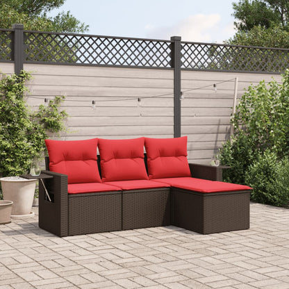 Set Divani da Giardino 4 pz con Cuscini Marrone in Polyrattan | homemem39