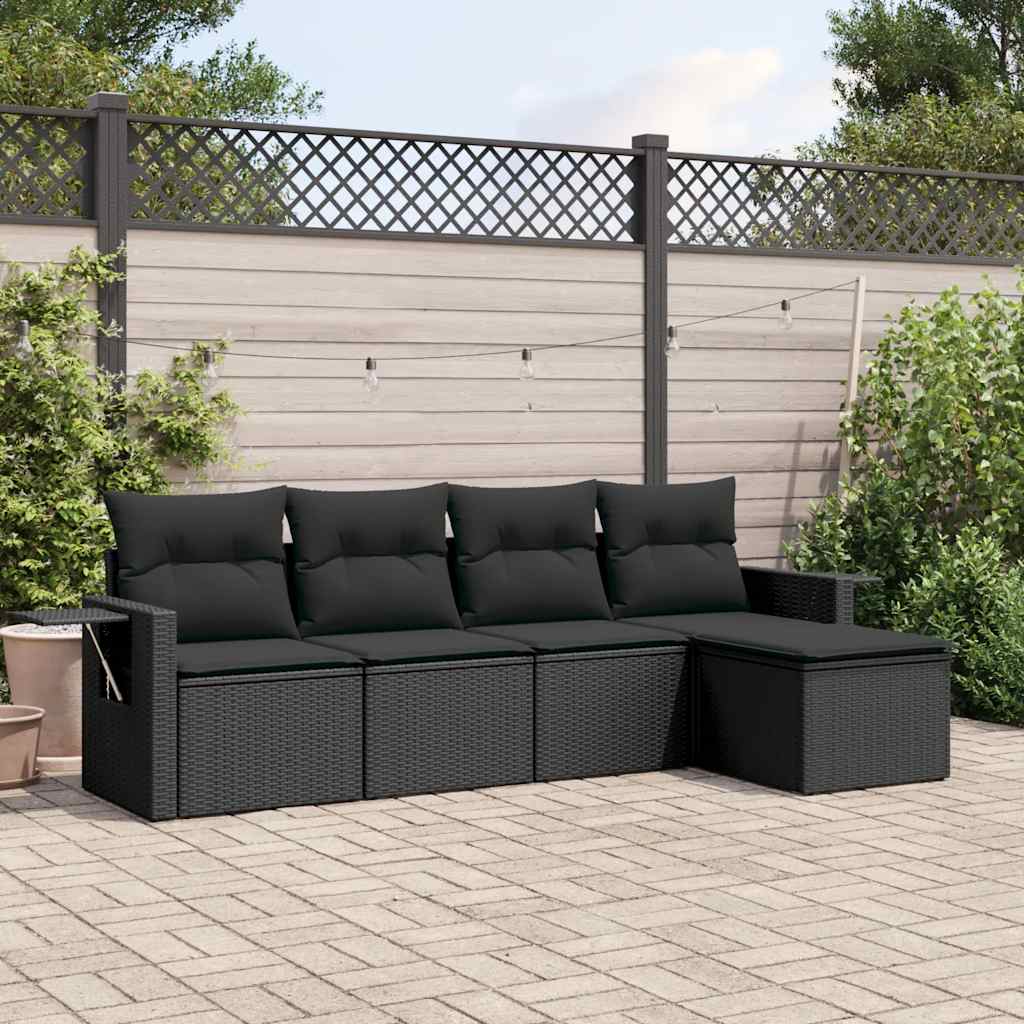 Set Divani da Giardino 5 pz con Cuscini in Polyrattan Nero | homemem39