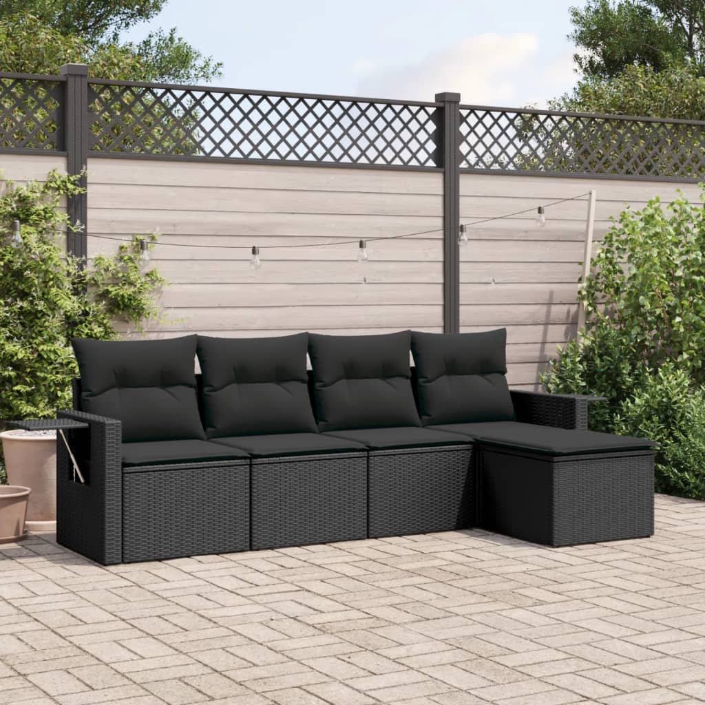 Set Divani da Giardino 5 pz con Cuscini in Polyrattan Nero - homemem39