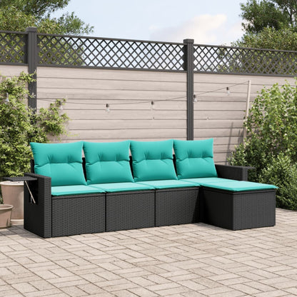 Set Divani da Giardino 5 pz con Cuscini Nero in Polyrattan | homemem39