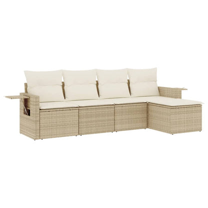 Set Divano da Giardino 5 pz con Cuscini Beige in Polyrattan - homemem39