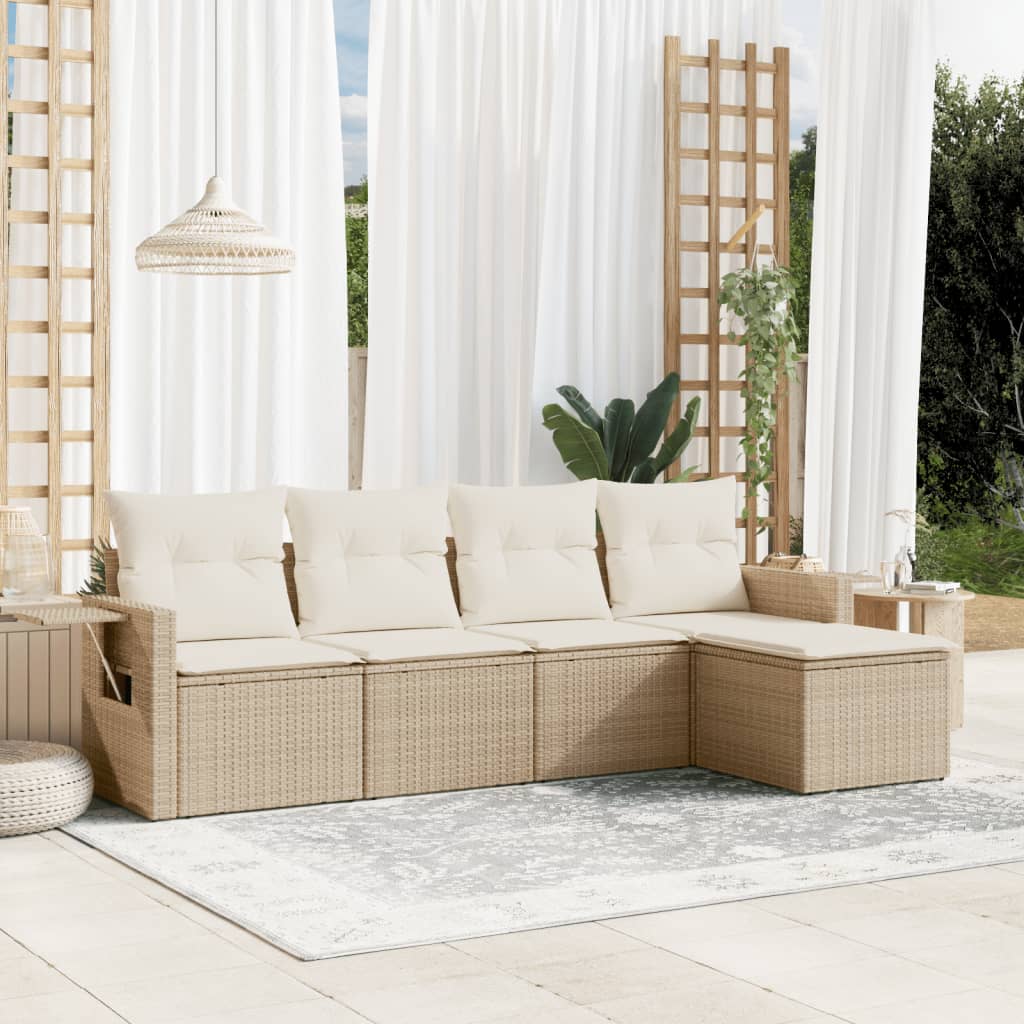 Set Divano da Giardino 5 pz con Cuscini Beige in Polyrattan - homemem39