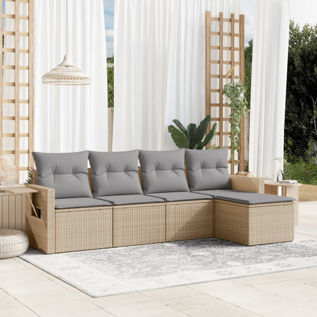 Set Divano da Giardino 5 pz con Cuscini Beige in Polyrattan - homemem39