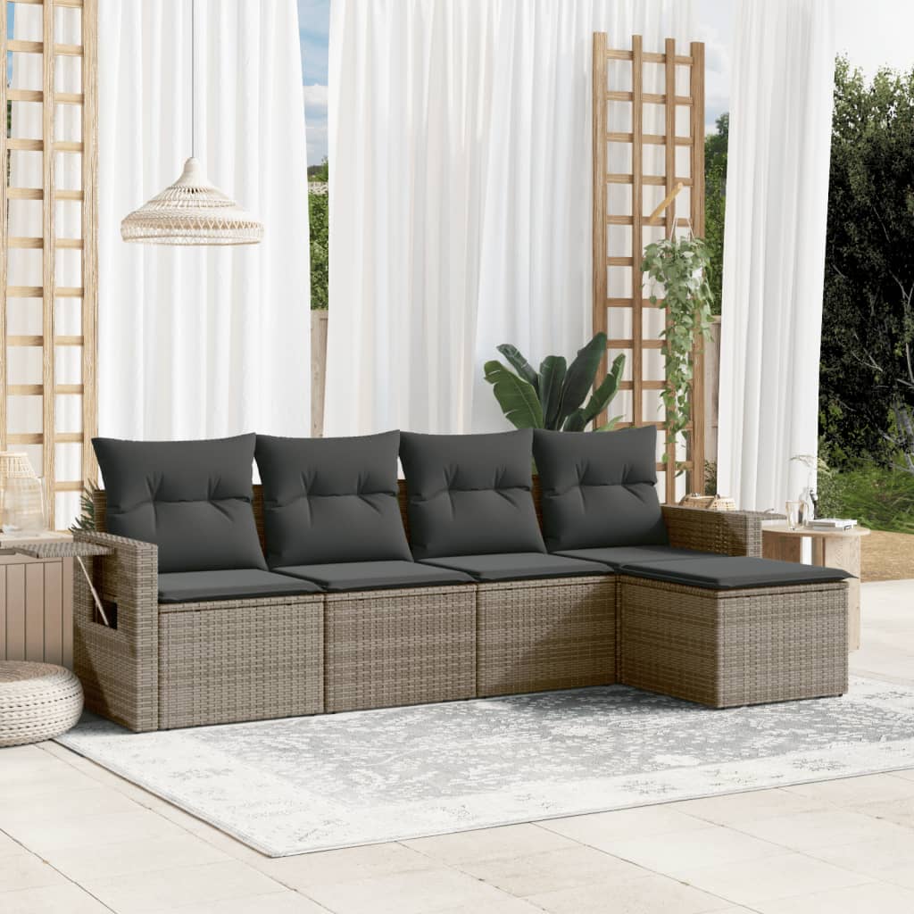 Set Divano da Giardino 5 pz con Cuscini Grigio in Polyrattan - homemem39