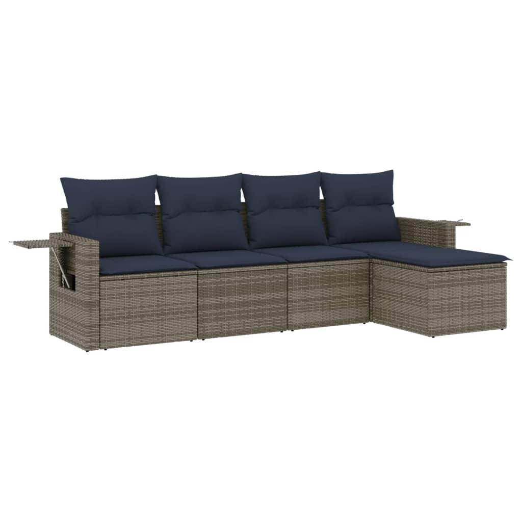 Set Divani da Giardino 5 pz con Cuscini Grigio in Polyrattan | homemem39
