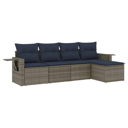 Set Divani da Giardino 5 pz con Cuscini Grigio in Polyrattan | homemem39