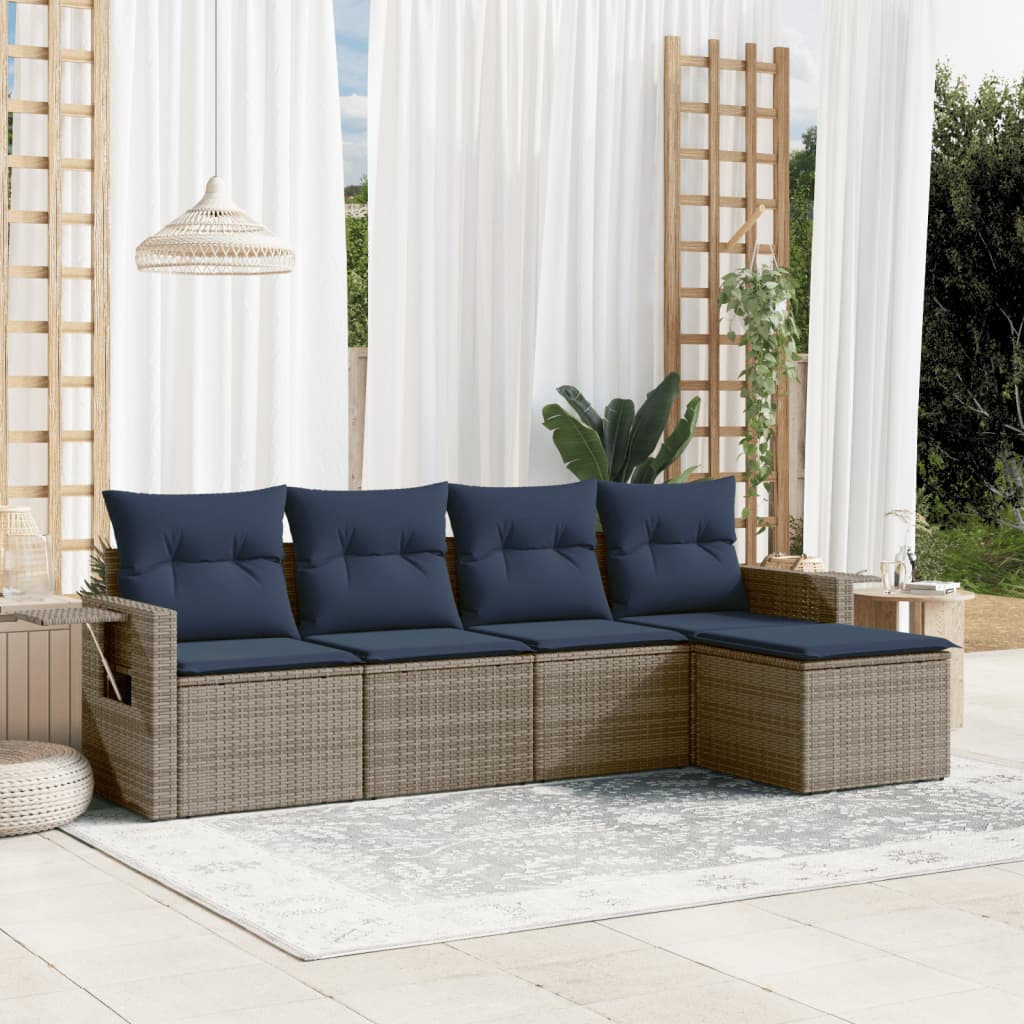 Set Divani da Giardino 5 pz con Cuscini Grigio in Polyrattan | homemem39