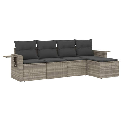 Set Divano da Giardino 5pz con Cuscini Grigio Chiaro Polyrattan | homemem39