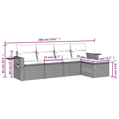 Set Divano da Giardino 5pz con Cuscini Grigio Chiaro Polyrattan | homemem39