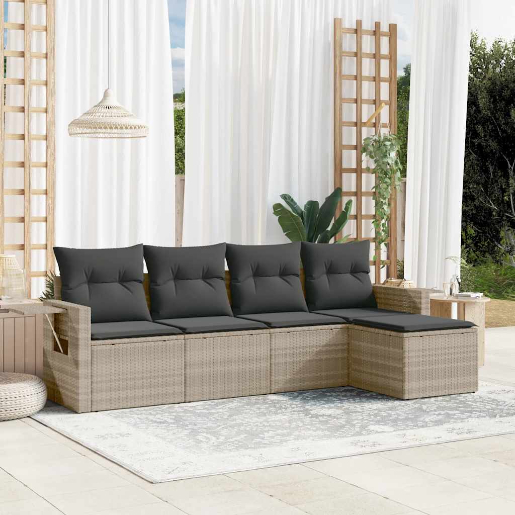 Set Divano da Giardino 5pz con Cuscini Grigio Chiaro Polyrattan | homemem39