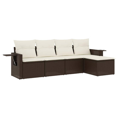 Set Divano da Giardino 5 pz con Cuscini Marrone in Polyrattan - homemem39
