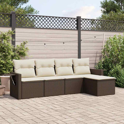 Set Divano da Giardino 5 pz con Cuscini Marrone in Polyrattan - homemem39