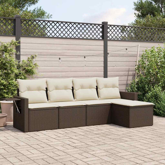 Set Divano da Giardino 5 pz con Cuscini Marrone in Polyrattan - homemem39