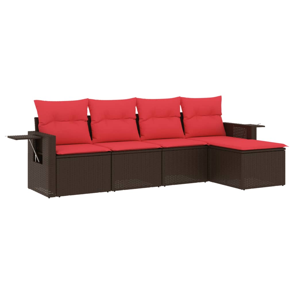 Set Divani da Giardino 5 pz con Cuscini Marrone in Polyrattan | homemem39