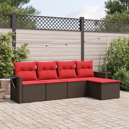 Set Divani da Giardino 5 pz con Cuscini Marrone in Polyrattan | homemem39