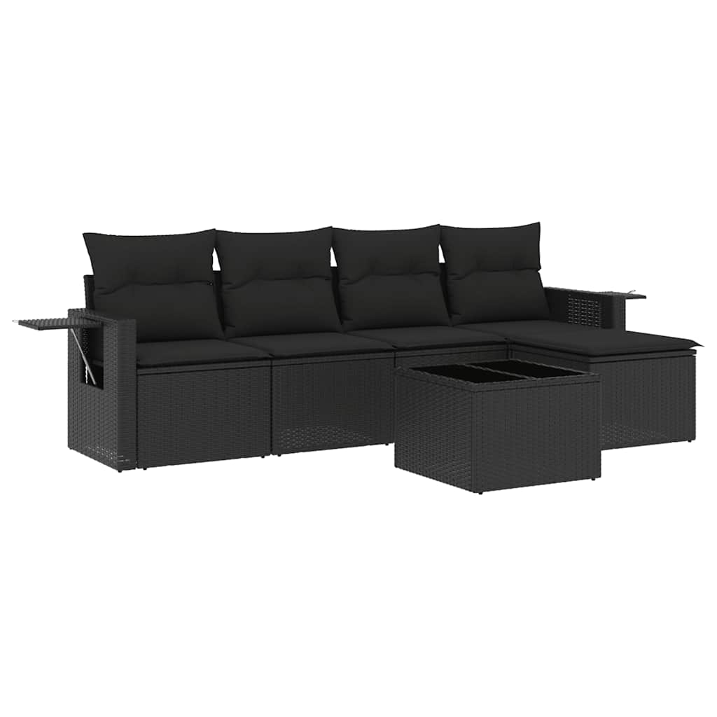 Set Divano da Giardino 6 pz con Cuscini Nero in Polyrattan | homemem39