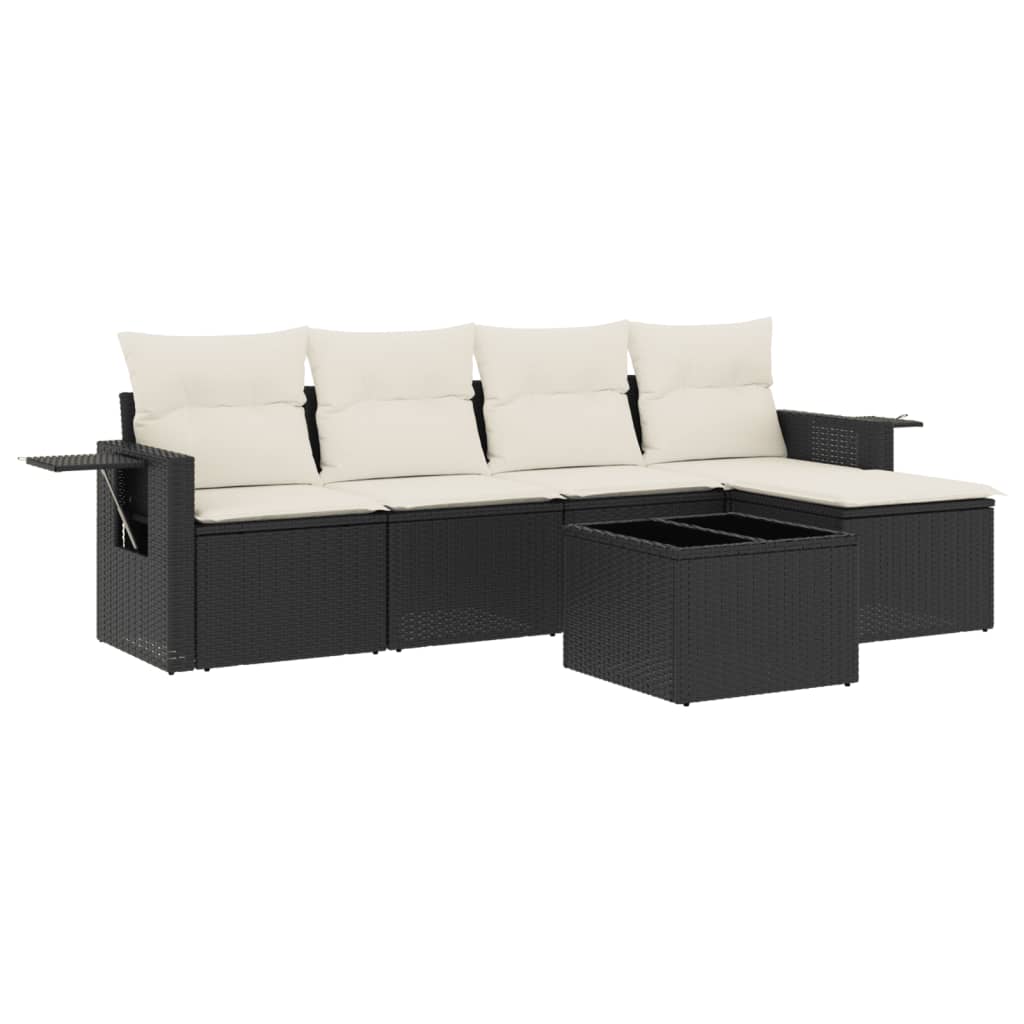 Set Divano da Giardino 6 pz con Cuscini Nero in Polyrattan - homemem39