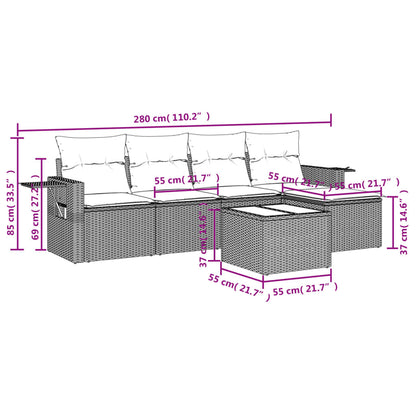 Set Divano da Giardino 6 pz con Cuscini Nero in Polyrattan | homemem39