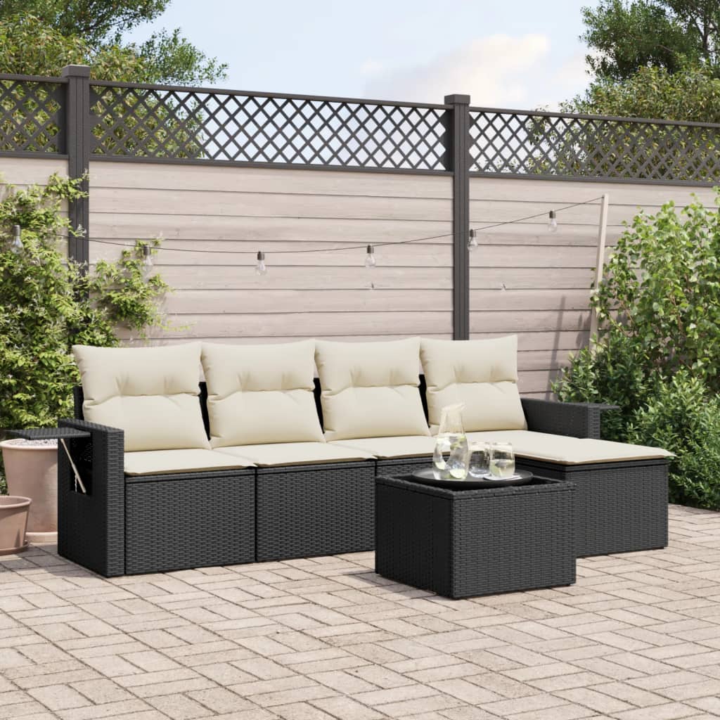 Set Divano da Giardino 6 pz con Cuscini Nero in Polyrattan | homemem39