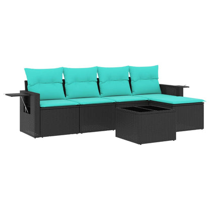 Set Divani da Giardino 6 pz con Cuscini Nero in Polyrattan | homemem39