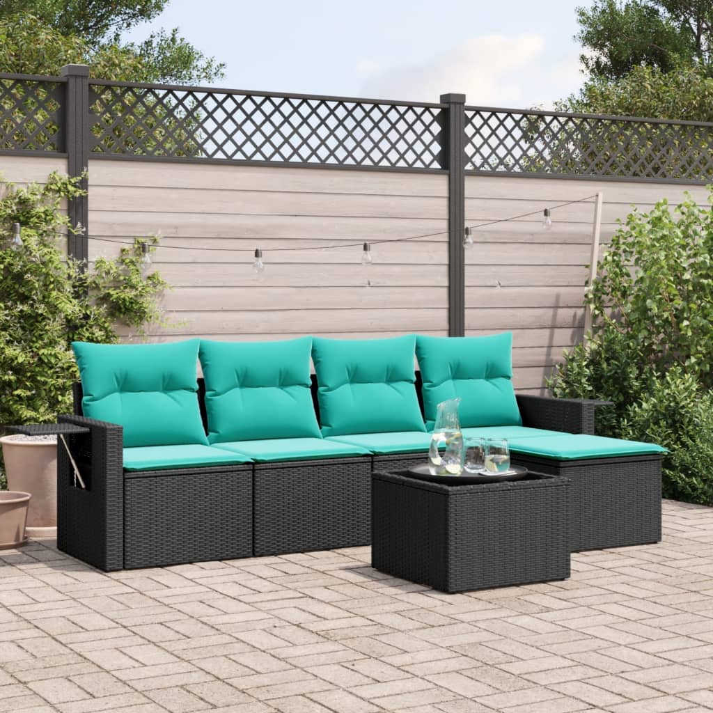 Set Divani da Giardino 6 pz con Cuscini Nero in Polyrattan | homemem39