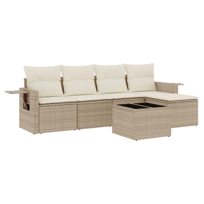 Set Divano da Giardino 6 pz con Cuscini Beige in Polyrattan - homemem39