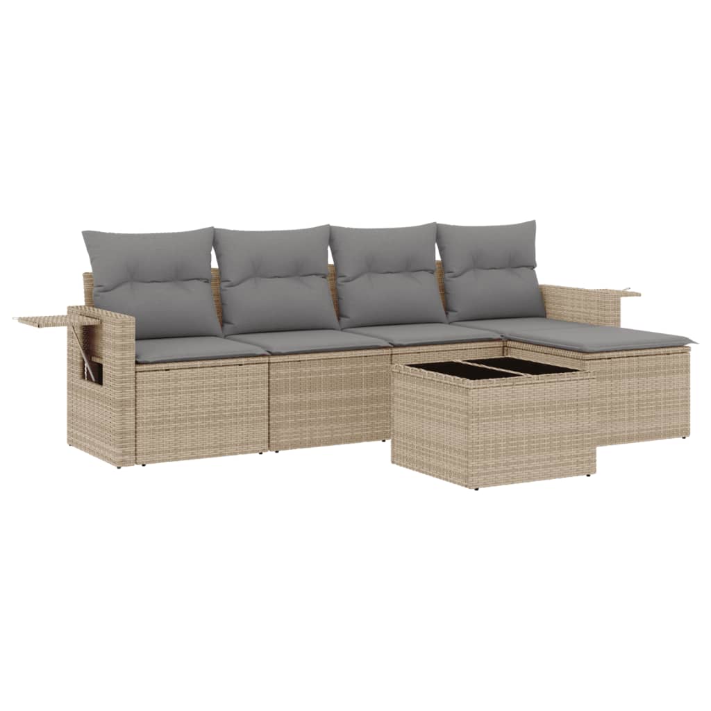 Set Divano da Giardino 6 pz con Cuscini Beige in Polyrattan - homemem39