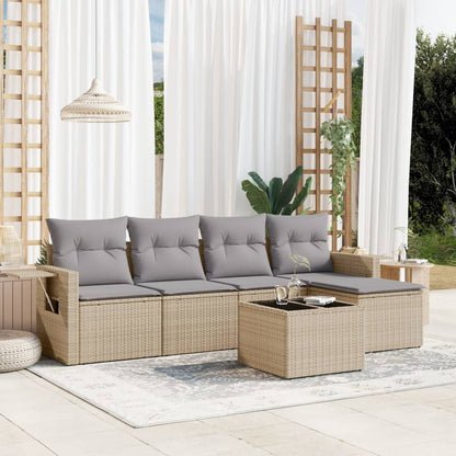 Set Divano da Giardino 6 pz con Cuscini Beige in Polyrattan | homemem39
