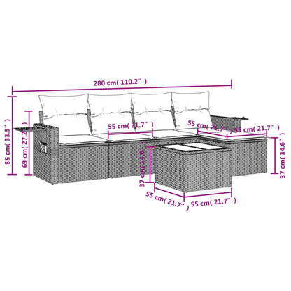 Set Divano da Giardino 6 pz con Cuscini Grigio in Polyrattan | homemem39