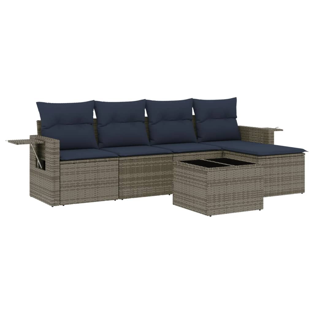 Set Divani da Giardino 6 pz con Cuscini Grigio in Polyrattan | homemem39